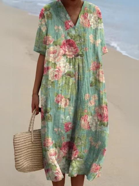 Nathalie - Cotton and Linen Floral Print Dress