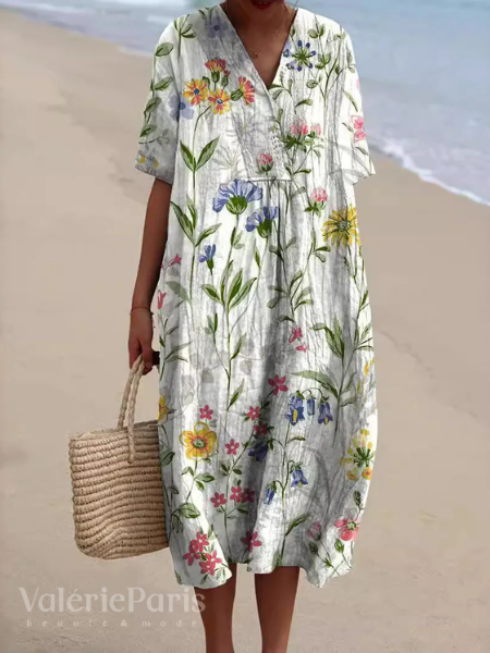 Nathalie - Cotton and Linen Floral Print Dress